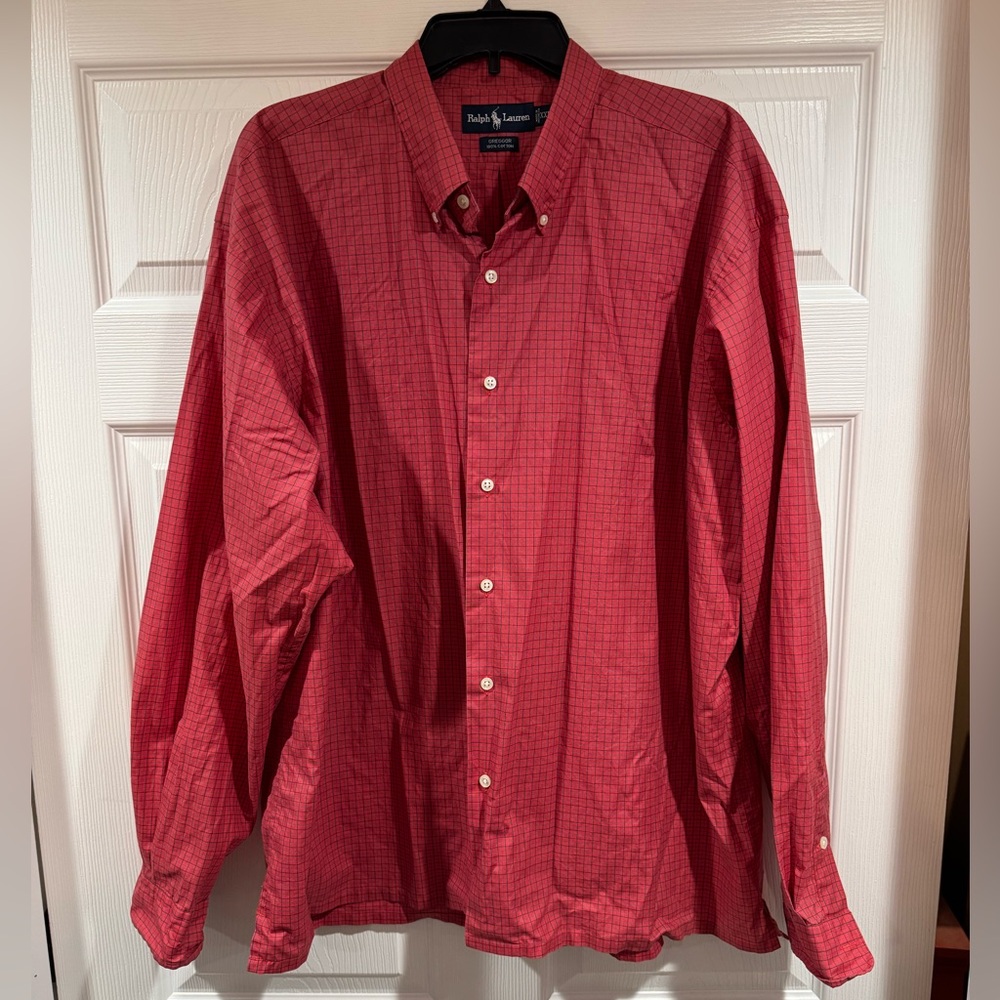 Ralph Lauren Greggor Long Sleeve Button down shirt Mens XXL Coral 100% Cotton